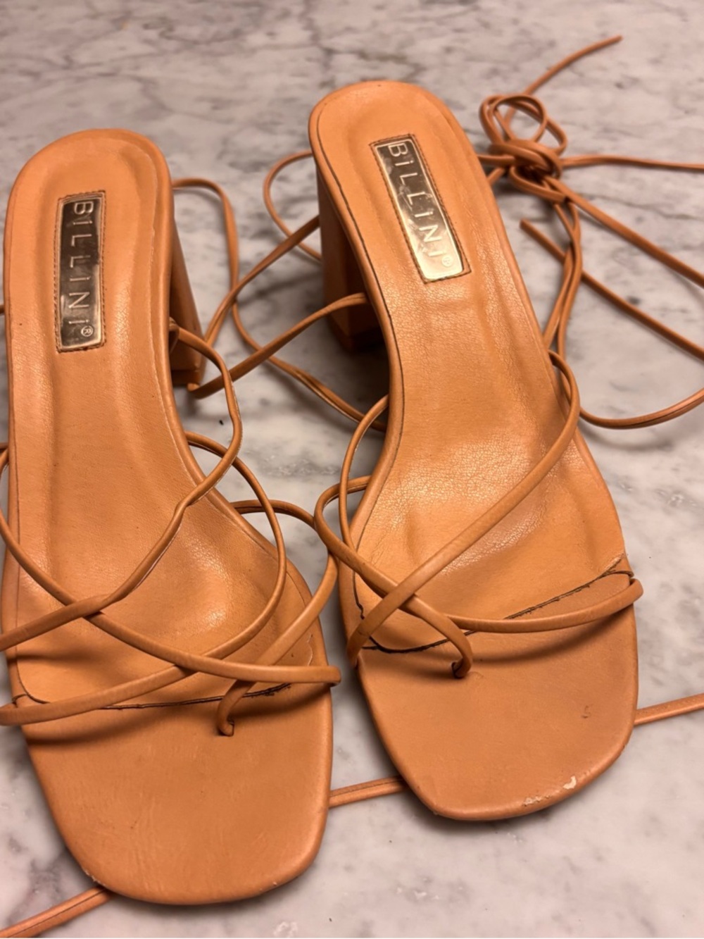 Billini Tan Lace-Up Square Toe Block Heels